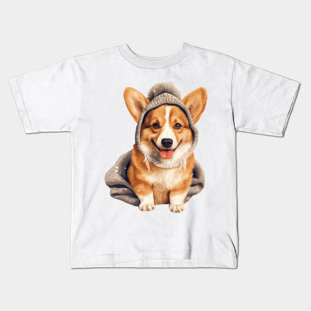 Winter Pembroke Welsh Corgi Dog Kids T-Shirt by Chromatic Fusion Studio